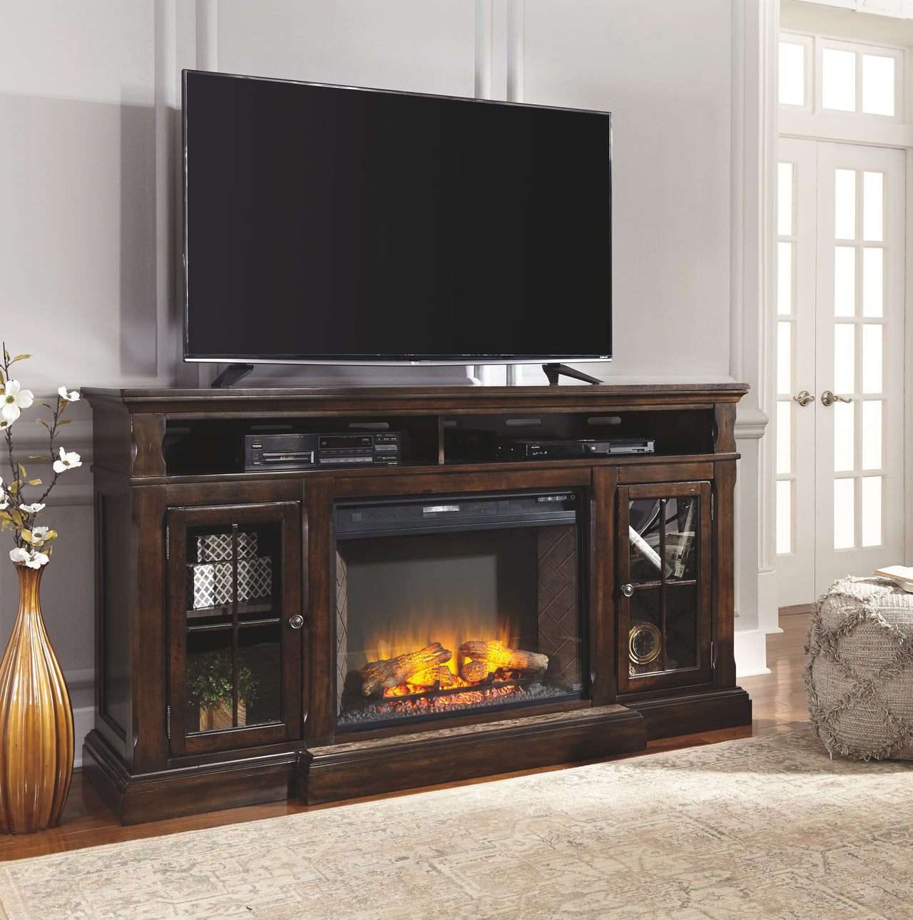 Roddinton - Dark Brown - Xl TV Stand W/Fireplace Option - Tony's Home Furnishings
