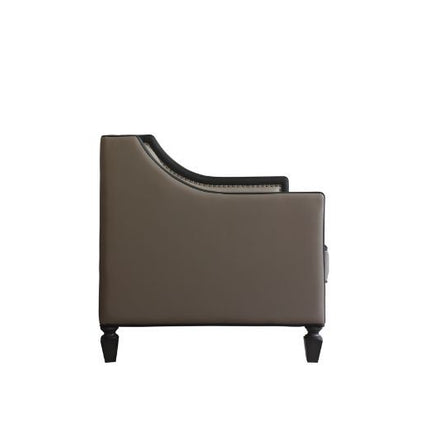 House - Beatrice Loveseat - Tan PU, Black PU & Charcoal Finish ACME 