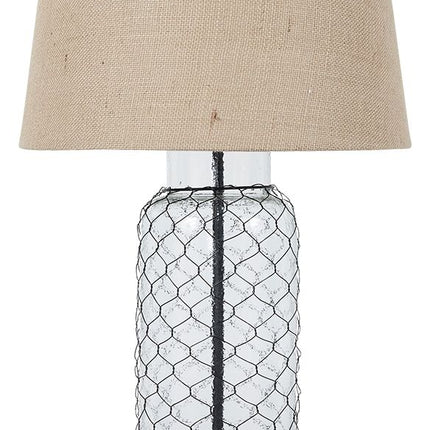 Sharmayne - White - Glass Table Lamp  - Wrapped With Wire Ashley Furniture 