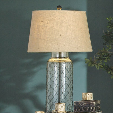 Sharmayne - White - Glass Table Lamp  - Wrapped With Wire Ashley Furniture 