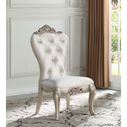 Gorsedd - Side Chair (Set of 2) - Cream Fabric & Antique White ACME 