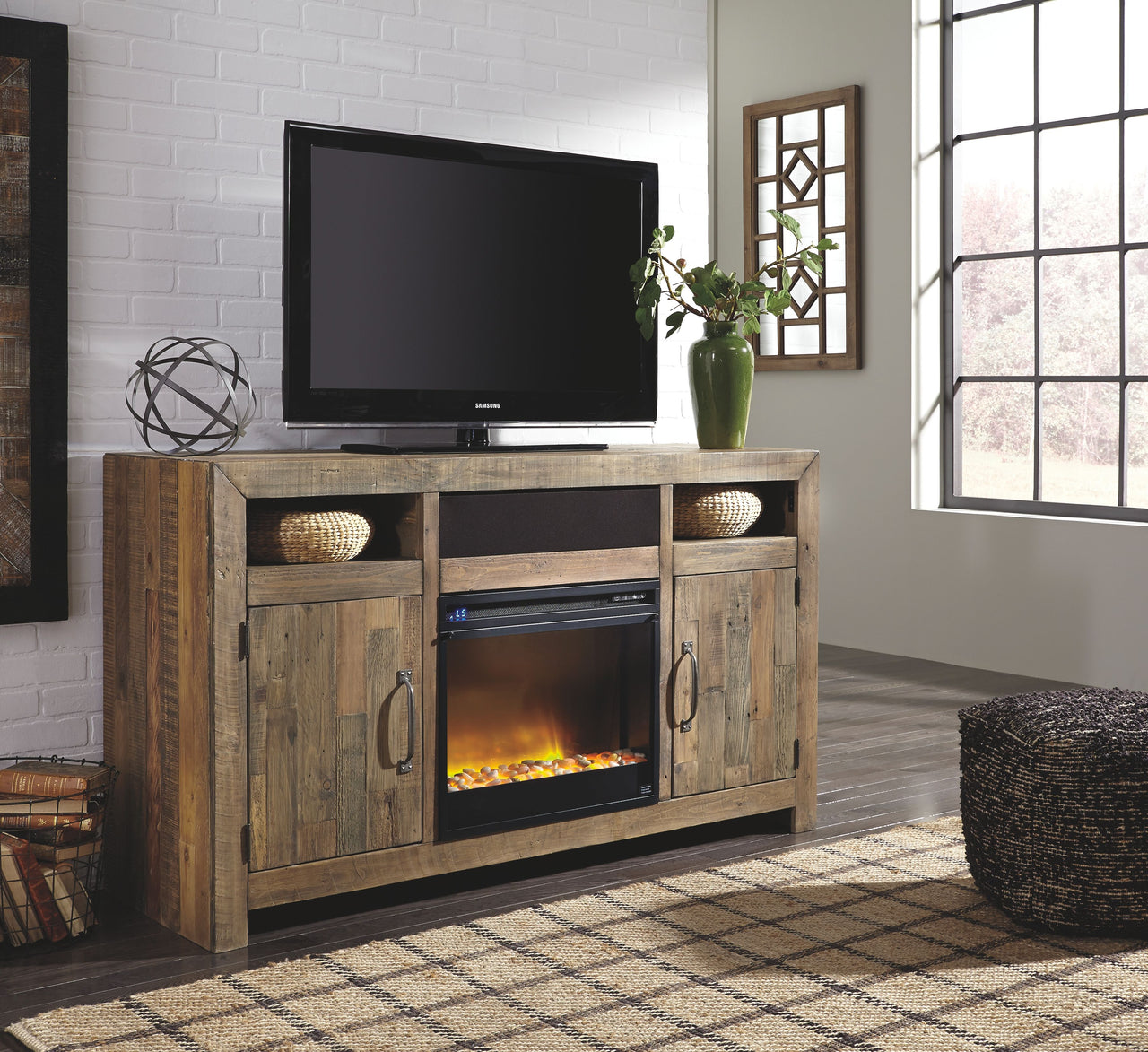 Sommerford - Brown - LG TV Stand W/Fireplace Option - Tony's Home Furnishings
