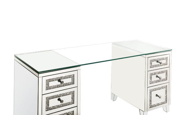 Noralie - Writing Desk - Clear Glass, Mirrored & Faux Diamonds - 31" ACME 