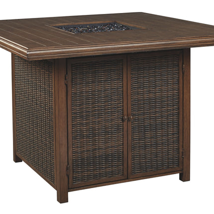 Paradise - Medium Brown - Square Bar Table W/Fire Pit Ashley Furniture 