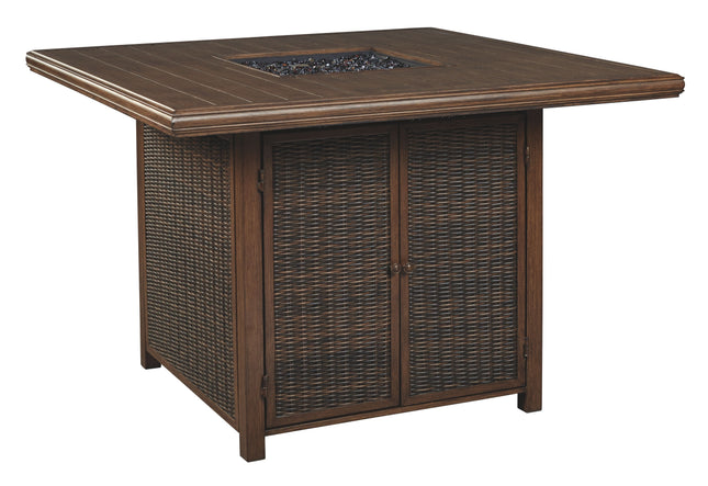 Paradise - Medium Brown - Square Bar Table W/Fire Pit Ashley Furniture 