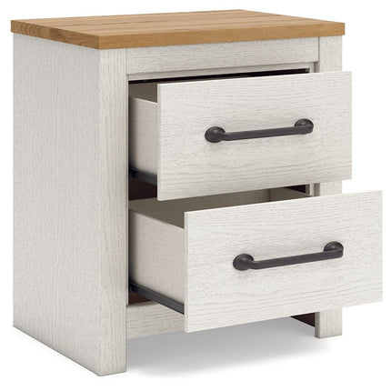 Linnocreek - White / Warm Brown - Two Drawer Night Stand Benchcraft® 