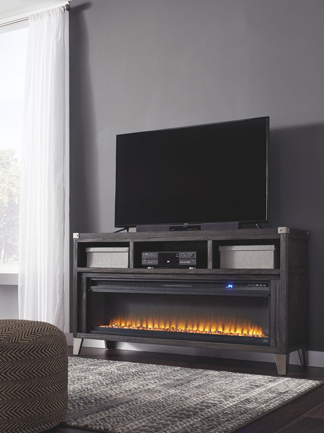 Todoe - Gray - 2 Pc. - 65" TV Stand With Wide Fireplace Insert Signature Design by Ashley® 