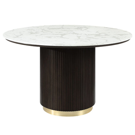 Clayten - Round Dining Table With Marble - White Natural Marble Top & Espreeso Finish ACME 