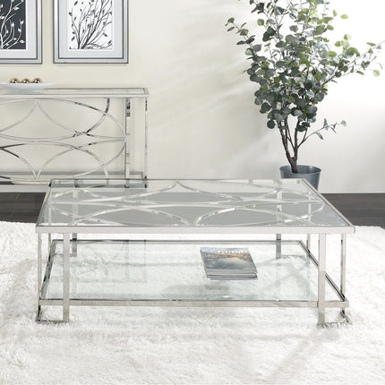 Kalan - Coffee Table - Glass & Silver - Tony's Home Furnishings