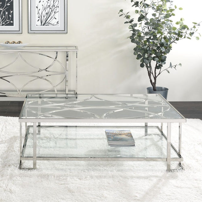 Kalan - Coffee Table - Glass & Silver - Tony's Home Furnishings