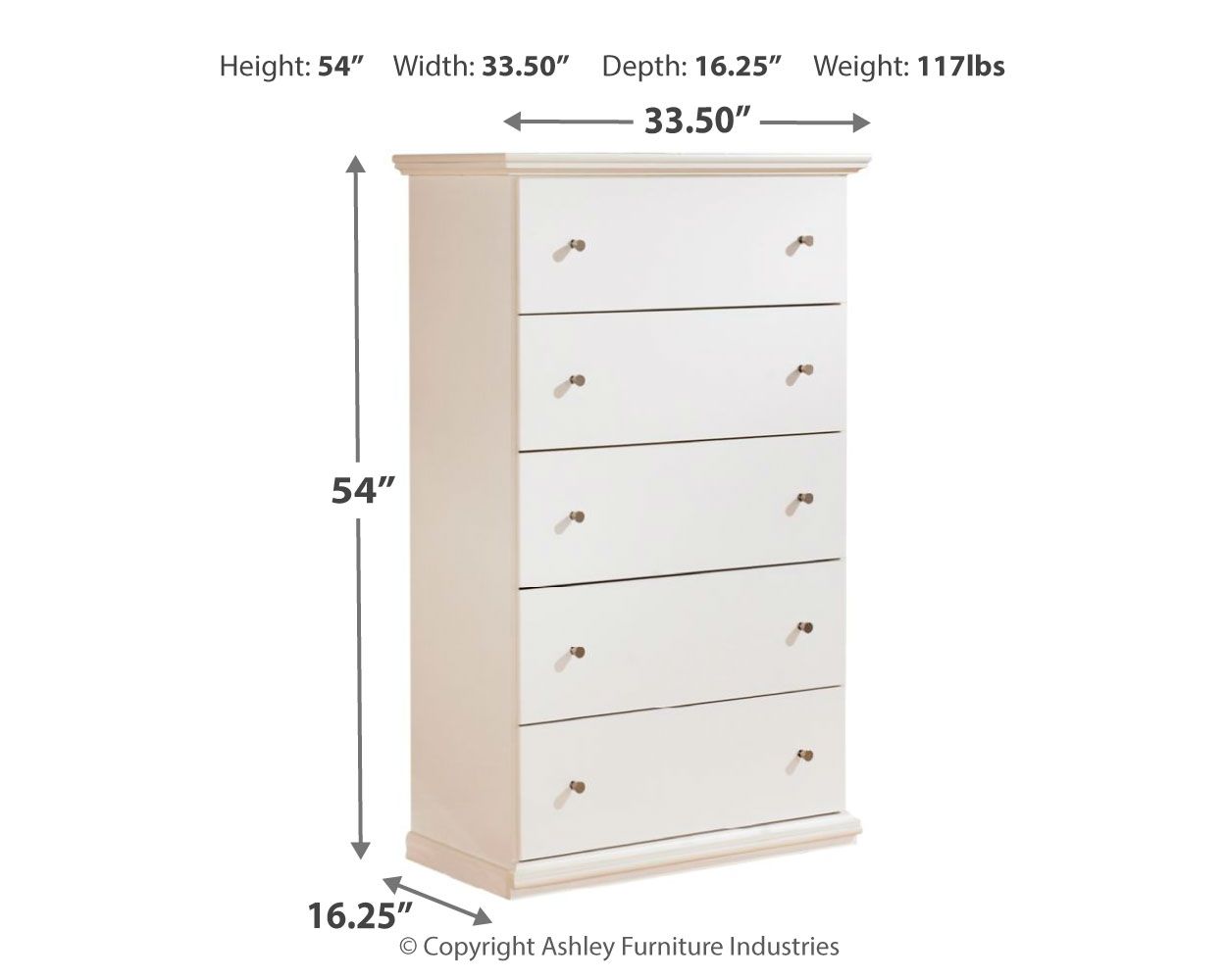 Bostwick - White - Five Drawer Chest - Tony's Home Furnishings