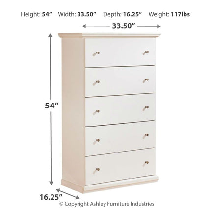 Bostwick - White - Five Drawer Chest Ashley Furniture 