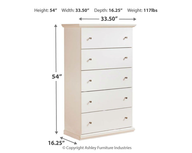 Bostwick - White - Five Drawer Chest Ashley Furniture 