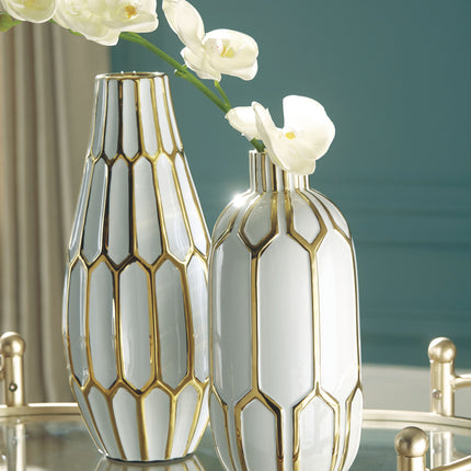 Mohsen - Gold Finish / White - Vase Set (Set of 2) Ashley Furniture 