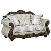 Pierce - Loveseat With 3 Pillows - Beige Fabric & Cherry Finish ACME 