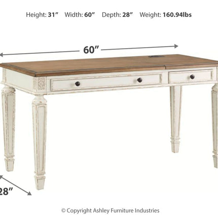 Realyn - White / Brown - Home Office Lift Top Desk Ashley Furniture 