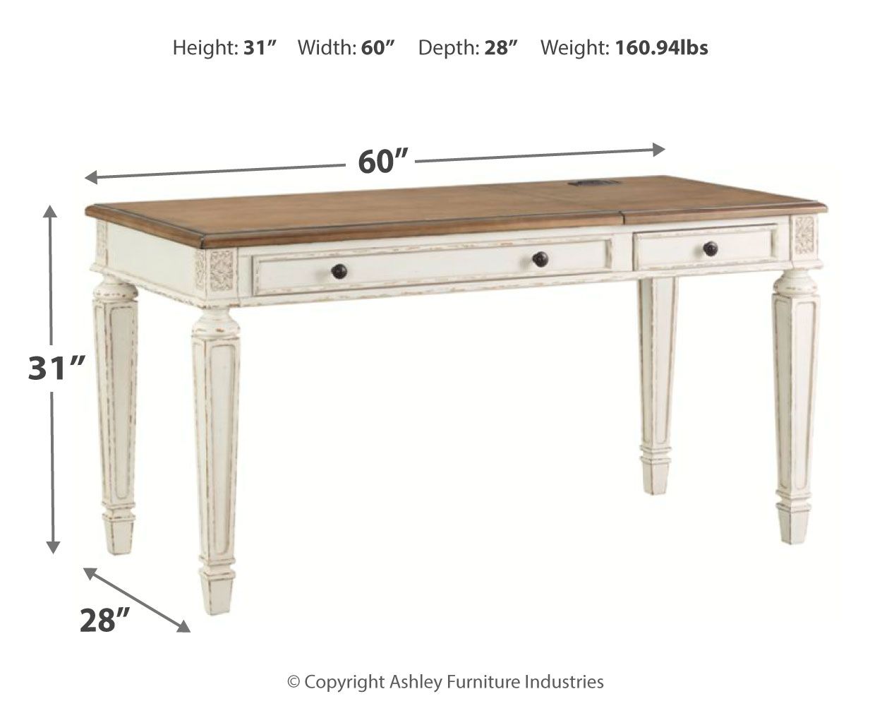Realyn - White / Brown - Home Office Lift Top Desk - Tony's Home Furnishings