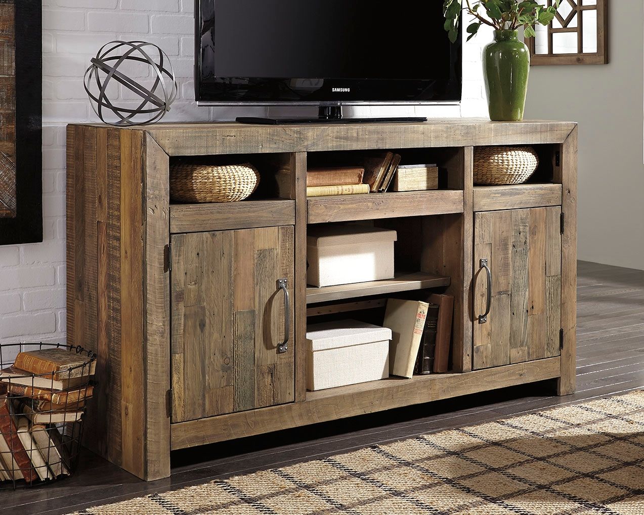 Sommerford - Brown - LG TV Stand W/Fireplace Option - Tony's Home Furnishings