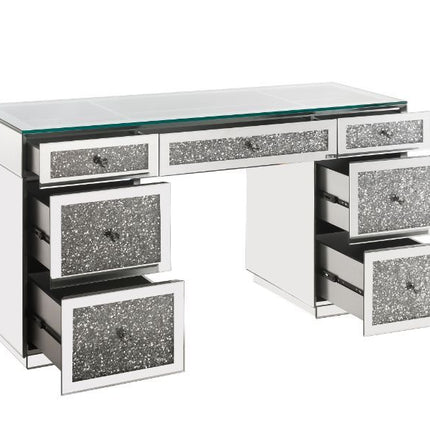 Noralie - Office Desk - Clear Glass, Mirrored & Faux Diamonds ACME 