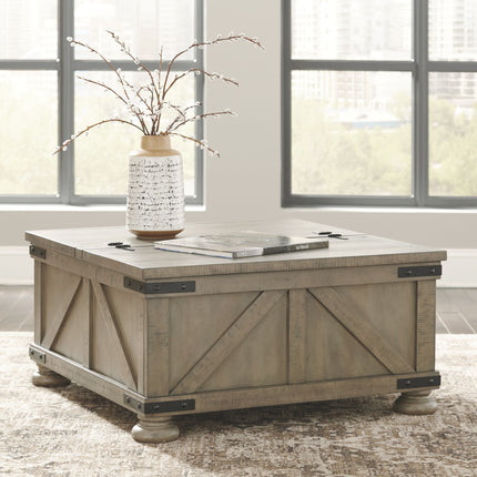 Aldwin - Gray - Cocktail Table With Storage - Square Ashley Furniture 