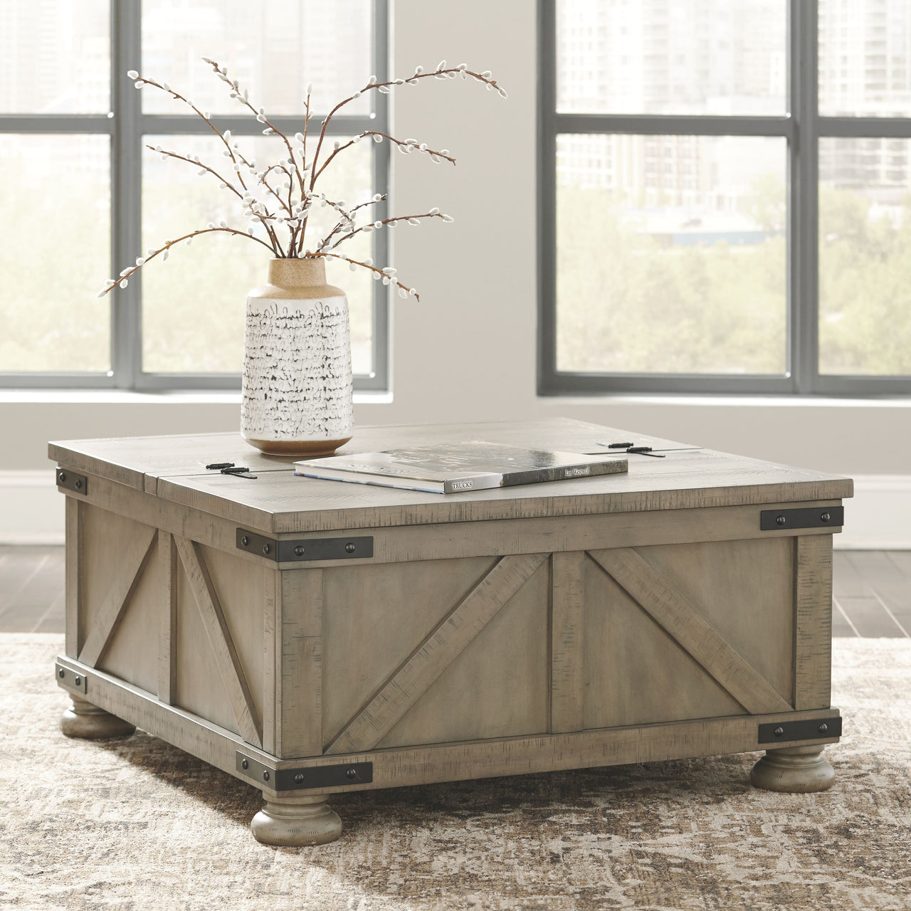 Aldwin - Gray - Cocktail Table With Storage - Square - Tony's Home Furnishings