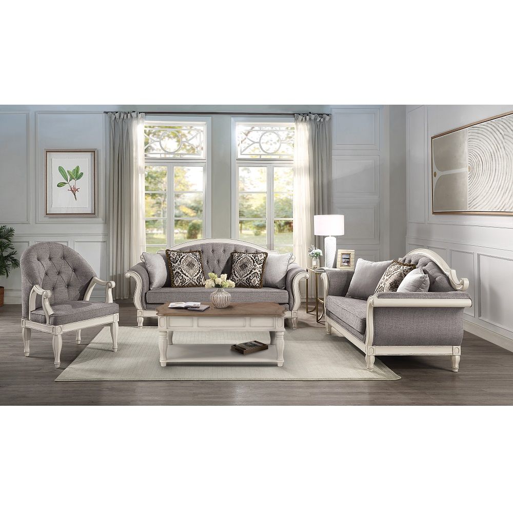 Florian - Sofa With 4 Pillows - Gray & Antique White ACME 