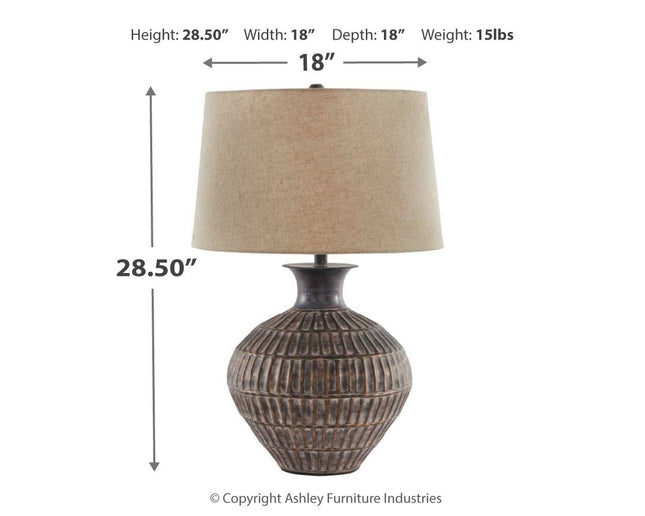 Magan - Antique Bronze Finish - Metal Table Lamp Ashley Furniture 