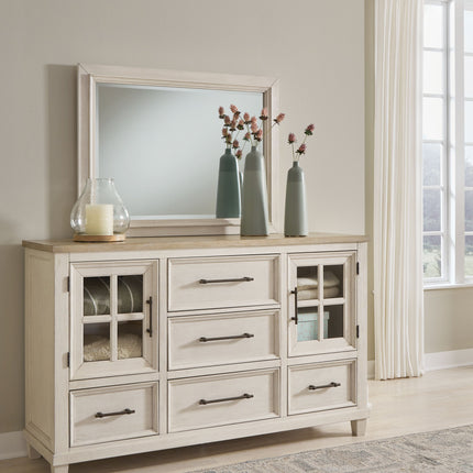 Shaybrock - Antique White / Brown - Dresser And Mirror Benchcraft® 