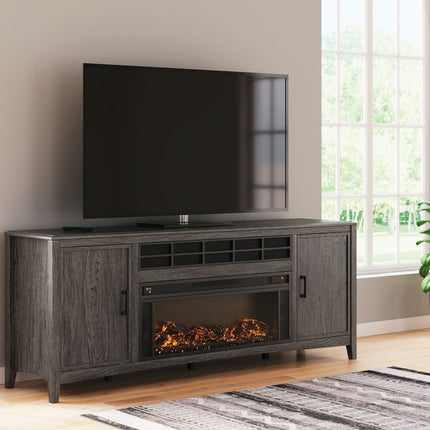 Montillan - Grayish Brown - 84" TV Stand With Electric Fireplace Signature Design by Ashley® 