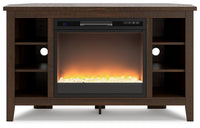 Thumbnail for Camiburg - Warm Brown - Corner TV Stand With Fireplace Insert Glass/Stone - Tony's Home Furnishings