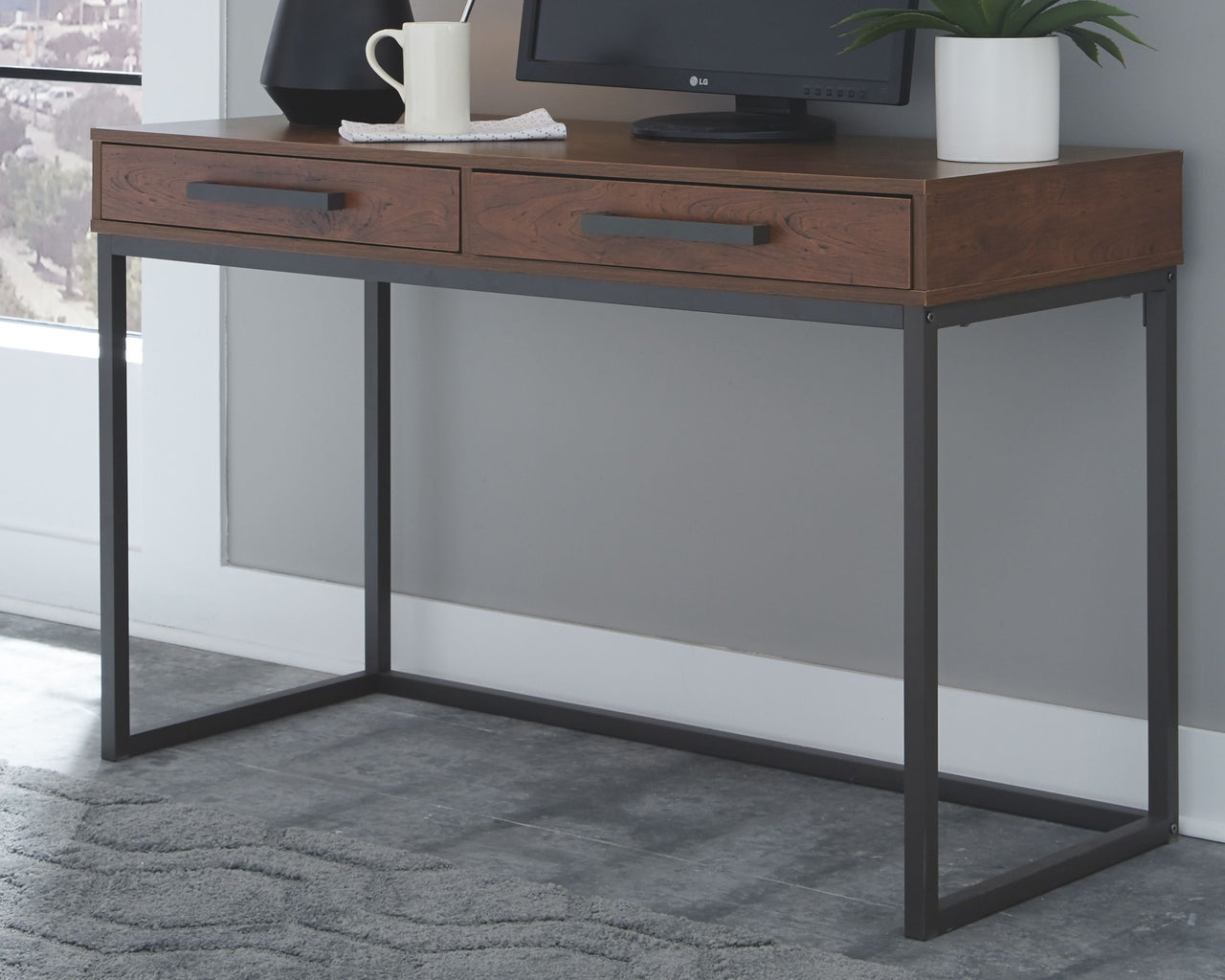 Horatio - Warm Brown / Gunmetal - Home Office Small Desk - Tony's Home Furnishings