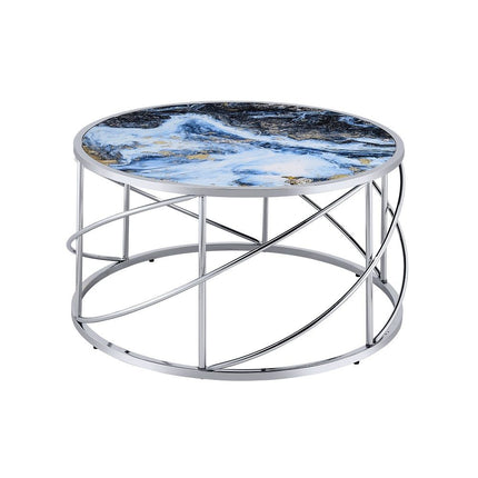 Lyda - Coffee Table - Blue Marble Print & Chrome - Tony's Home Furnishings