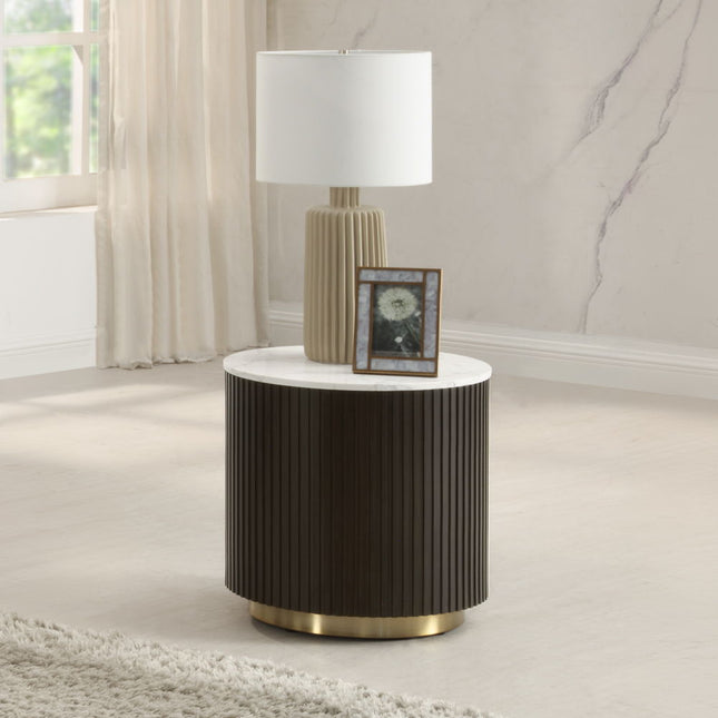 Clayten - End Table - White Natural Marble Top & Espreeso Finish ACME 