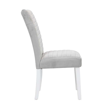 Elizaveta - Side Chair (Set of 2) - Gray Velvet, Faux Crystal Diamonds &White High Gloss Finish ACME 