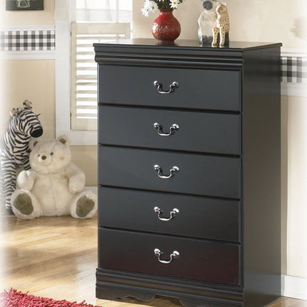 Huey - Black - Five Drawer Chest Ashley Furniture 