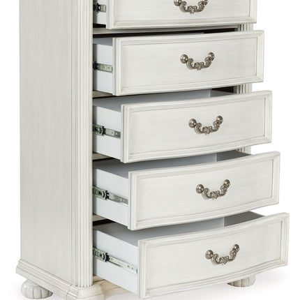 Montelaine - Antique White - Five Drawer Chest Benchcraft® 