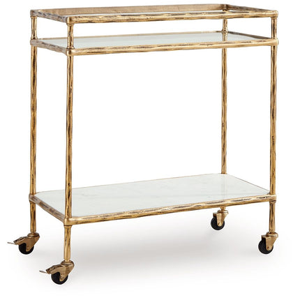 Plattfield - Antique Gold Finish - Bar Cart - Tony's Home Furnishings