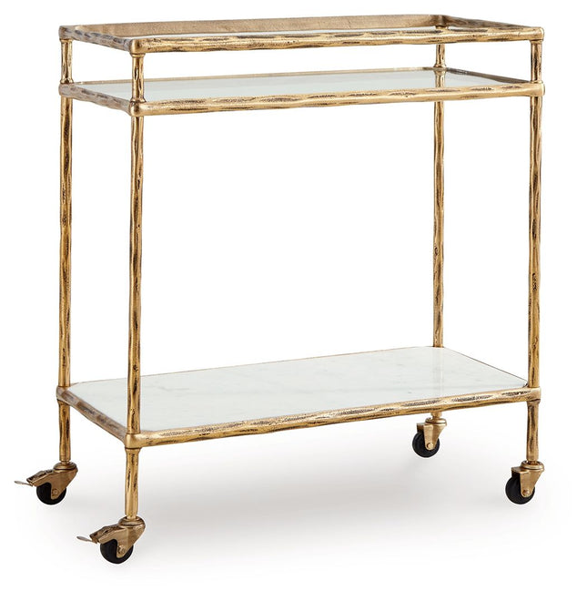 Plattfield - Antique Gold Finish - Bar Cart - Tony's Home Furnishings