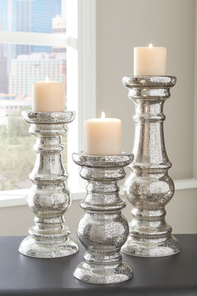 Rosario - Silver Finish - Candle Holder Set (Set of 3) Ashley Furniture 