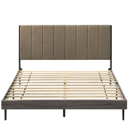 Valdemar - Queen Bed - Brown Fabric & Weatheted Gray Finish ACME 