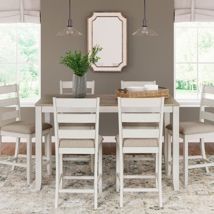 Skempton - White / Light Brown - Counter Height Dining Table And Bar Stools (Set of 7) Signature Design by Ashley® 