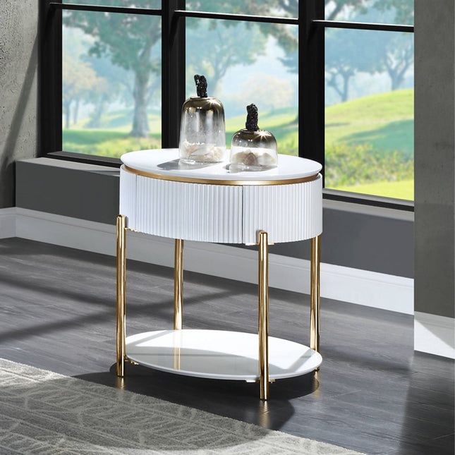 Daveigh - End Table - White High & Gold - Tony's Home Furnishings