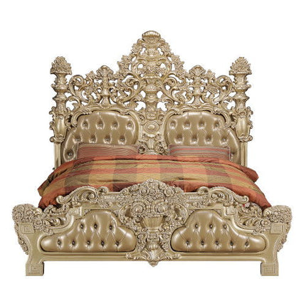 Seville - Eastern King Bed - Tan PU & Gold Finish ACME 