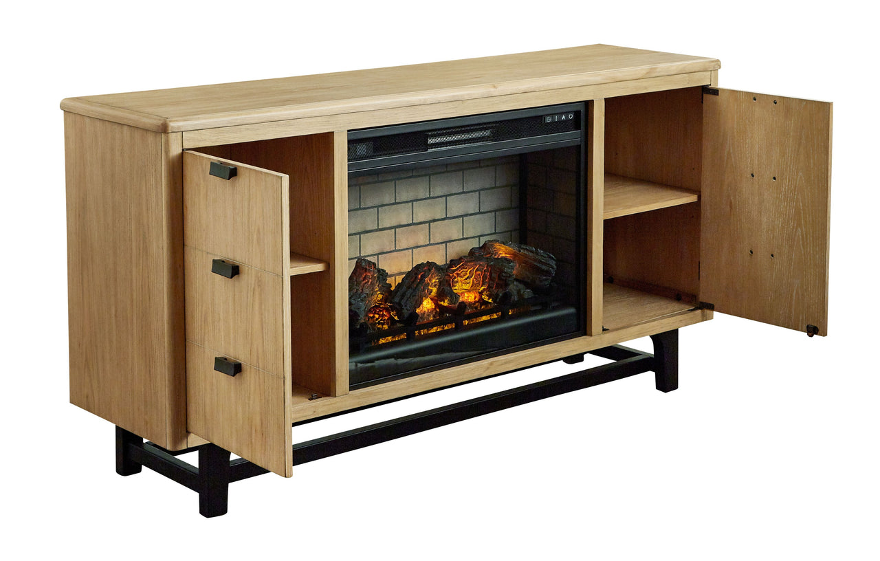 Freslowe - Light Brown / Black - TV Stand With Electric Infrared Fireplace Insert - Tony's Home Furnishings
