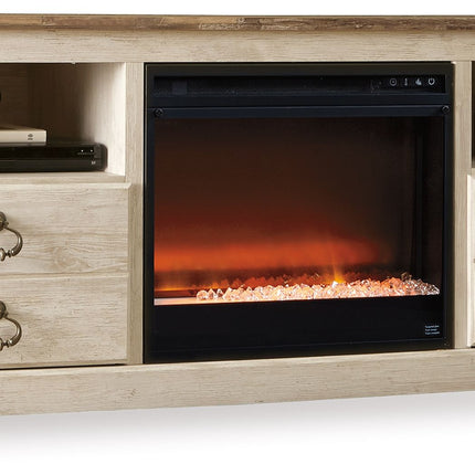 Willowton - Whitewash - 64" TV Stand With Glass/Stone Fireplace Insert Signature Design by Ashley® 