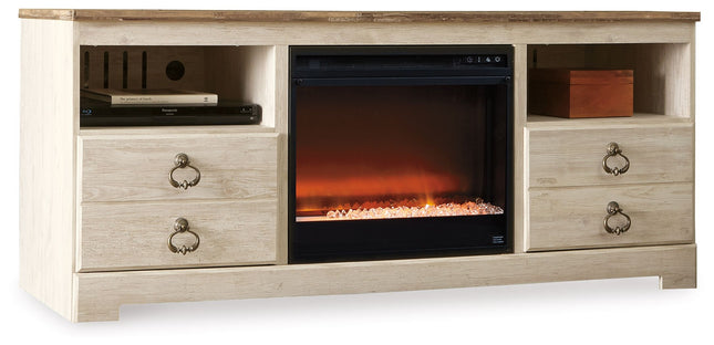 Willowton - Whitewash - 64" TV Stand With Glass/Stone Fireplace Insert Signature Design by Ashley® 