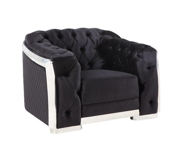 Pyroden - Chair - Black Velvet & Chrome Finish ACME 