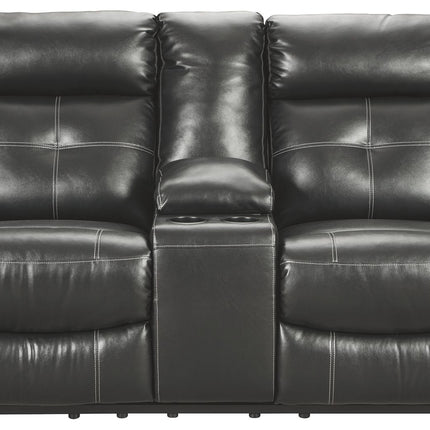 Kempten - Black - Dbl Rec Loveseat W/Console Ashley Furniture 