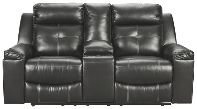 Kempten - Black - Dbl Rec Loveseat W/Console Ashley Furniture 