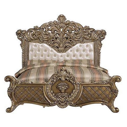 Constantine - Eastern King Bed - PU Leather, Light Gold, Brown & Gold Finish ACME 